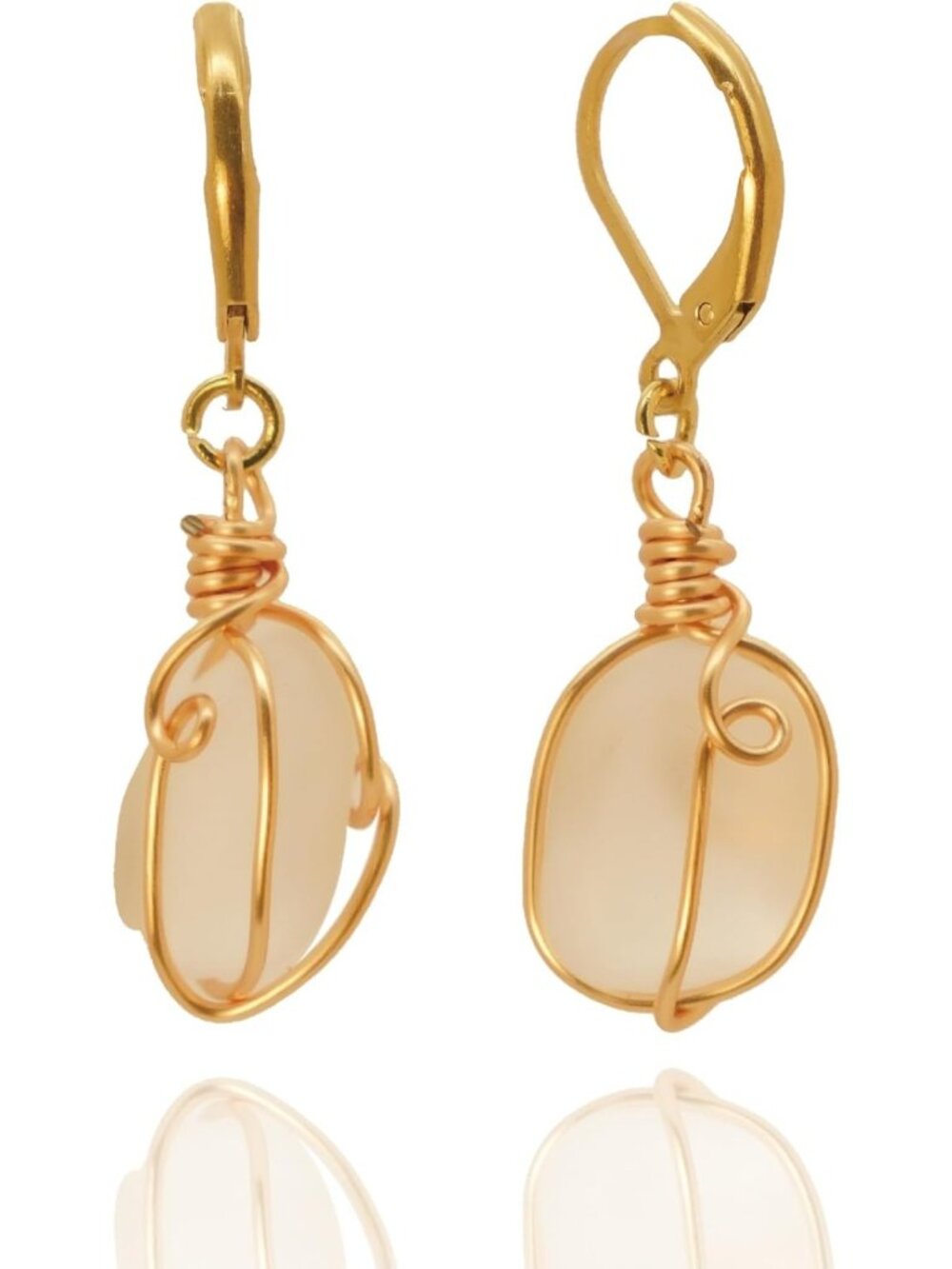 Handmade Sea Glass Wire Wrap Drop Earrings | Beachy Summer Jewelry Gift for